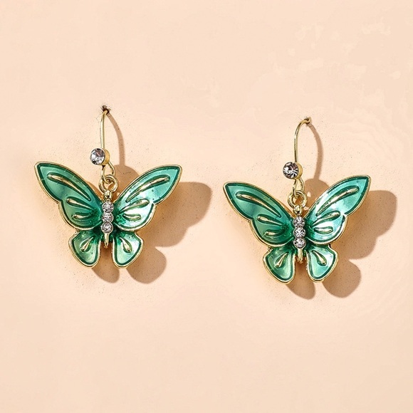 Any 2/$20! Gold & Green Butterfly Dangle Earrings - Picture 3 of 6